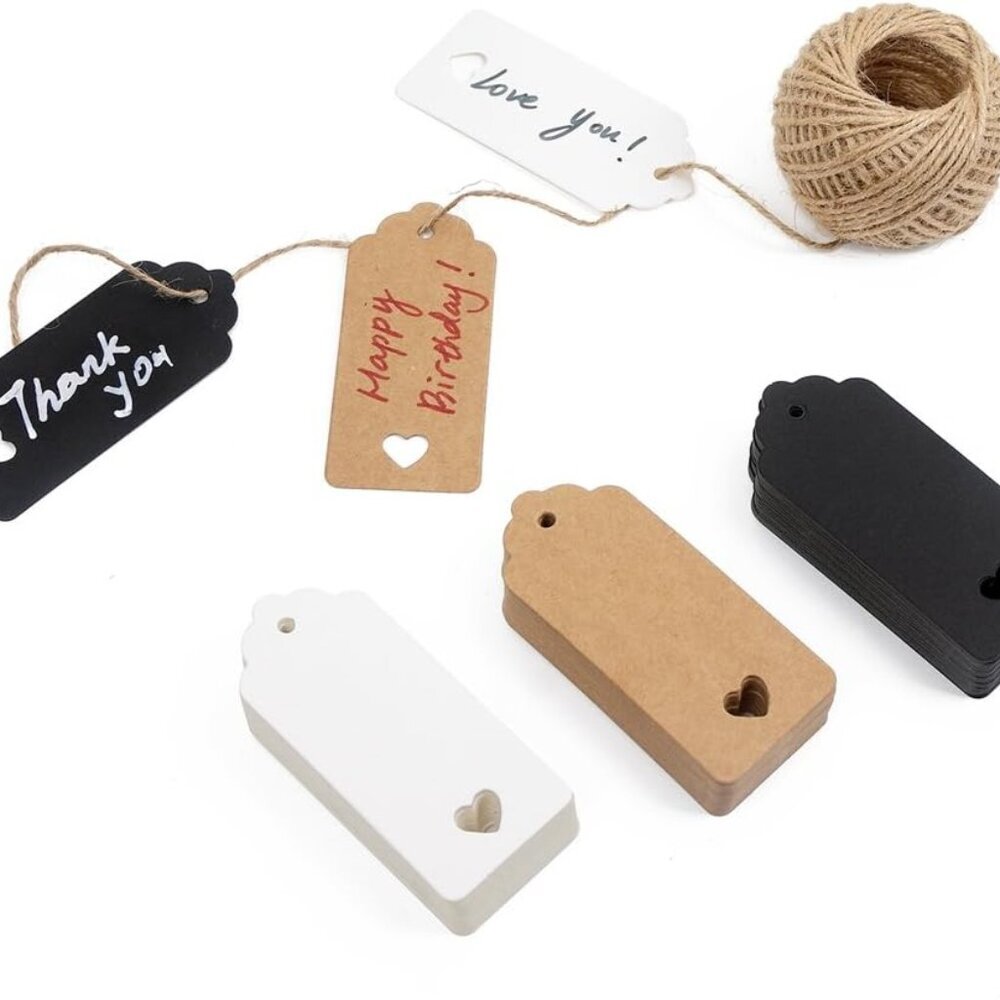 150ct Kraft Gift Tags Labels with String 3 Colors